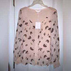 Lauren Conrad Women's Floral Blouse - Cream